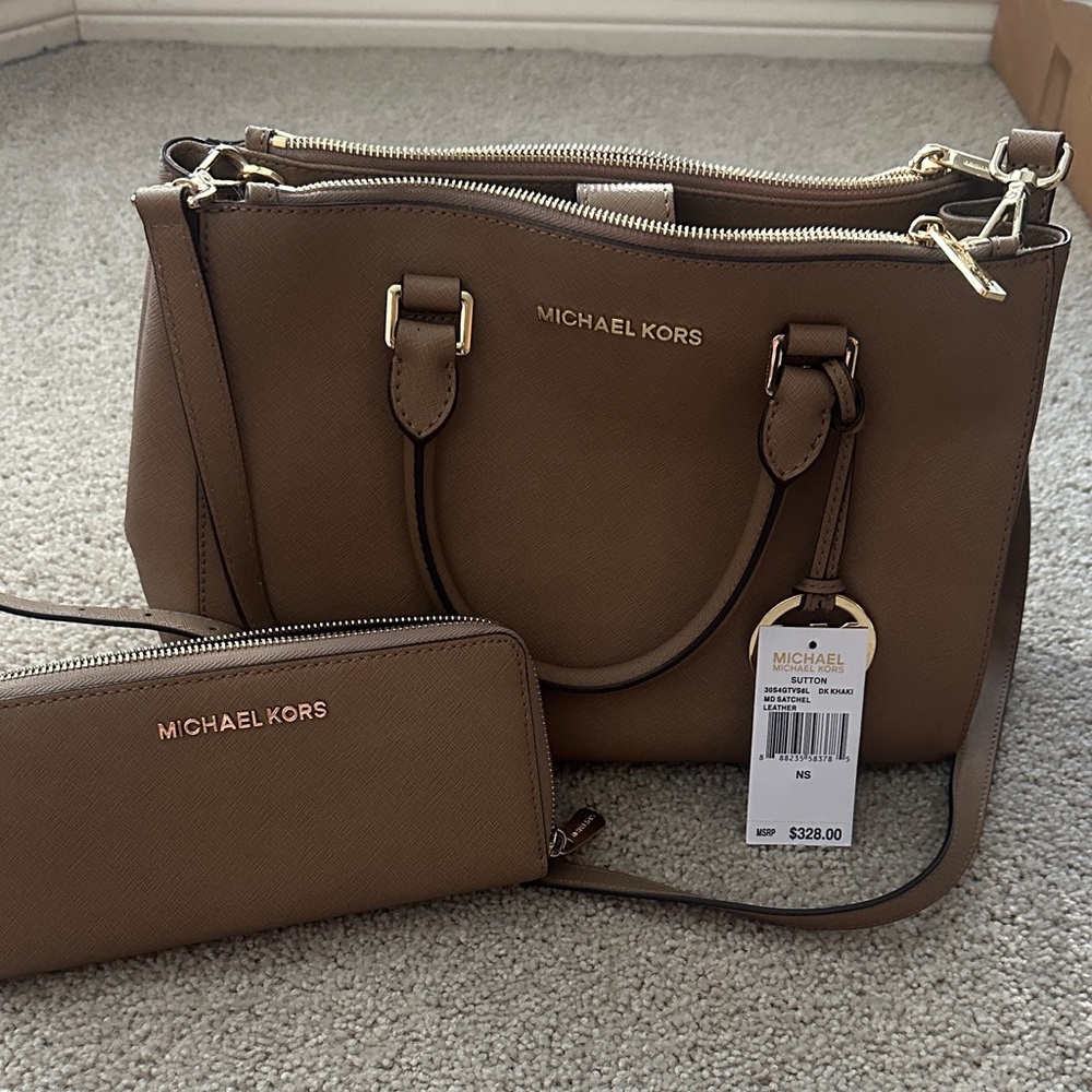 Michael Kors Tan Satchel and Wallet Set